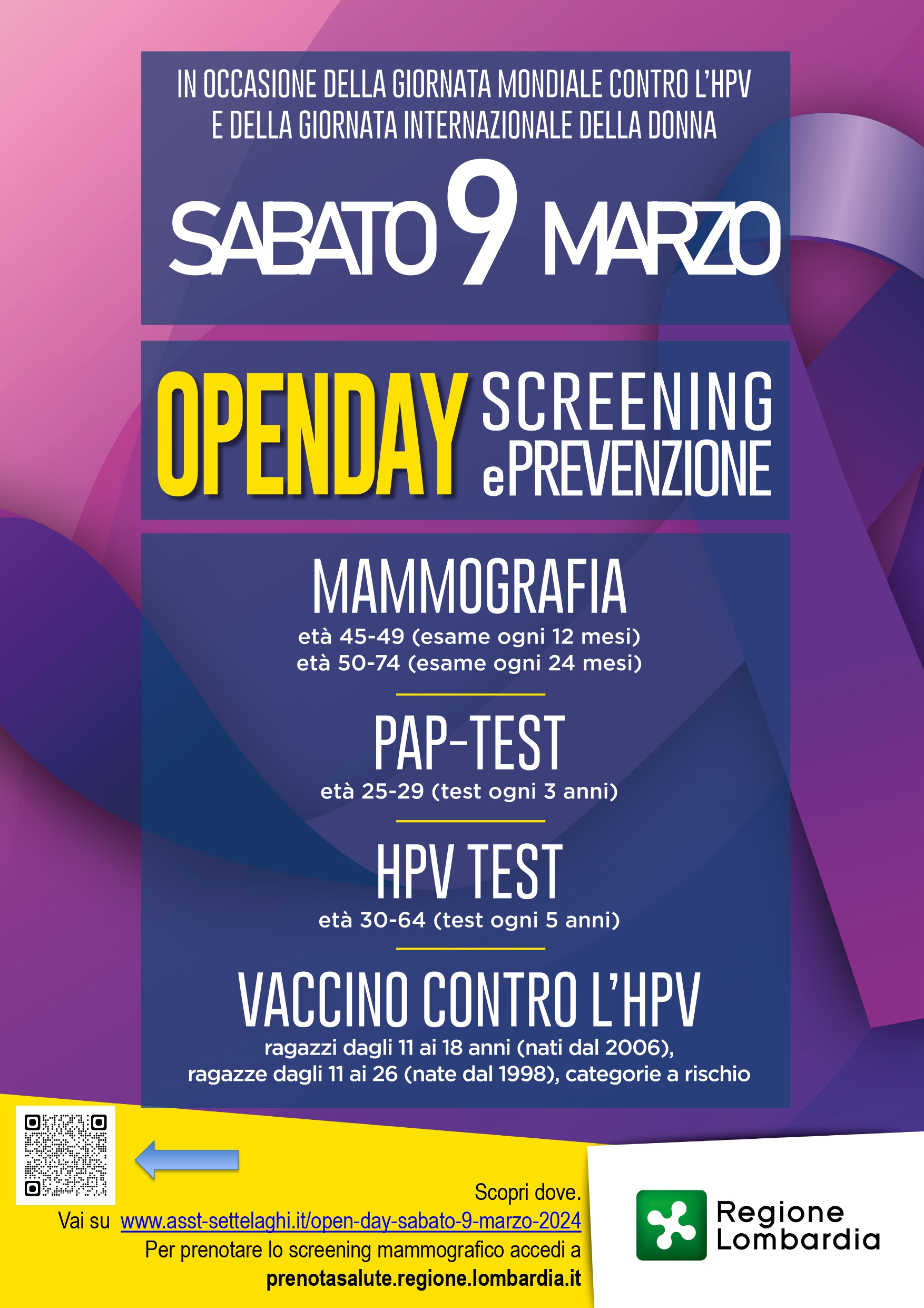 OPEN DAY sabato 9 marzo 2024 - Screening e Prevenzione Donna