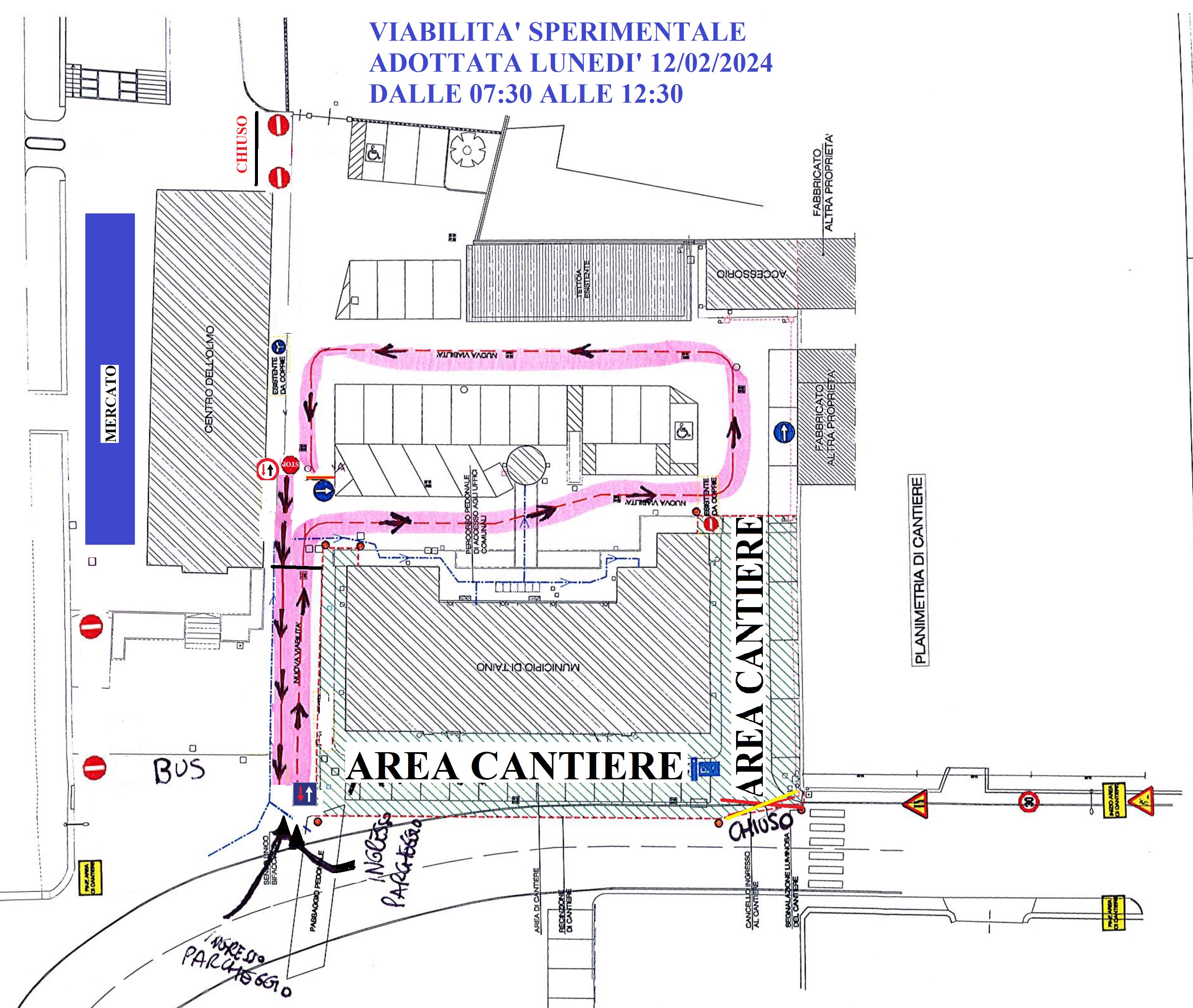 Modifica temporanea viabilita' lunedi' 12/02 dalle 07:30 alle 12:30 in via sperimentale - parcheggio retro municipio