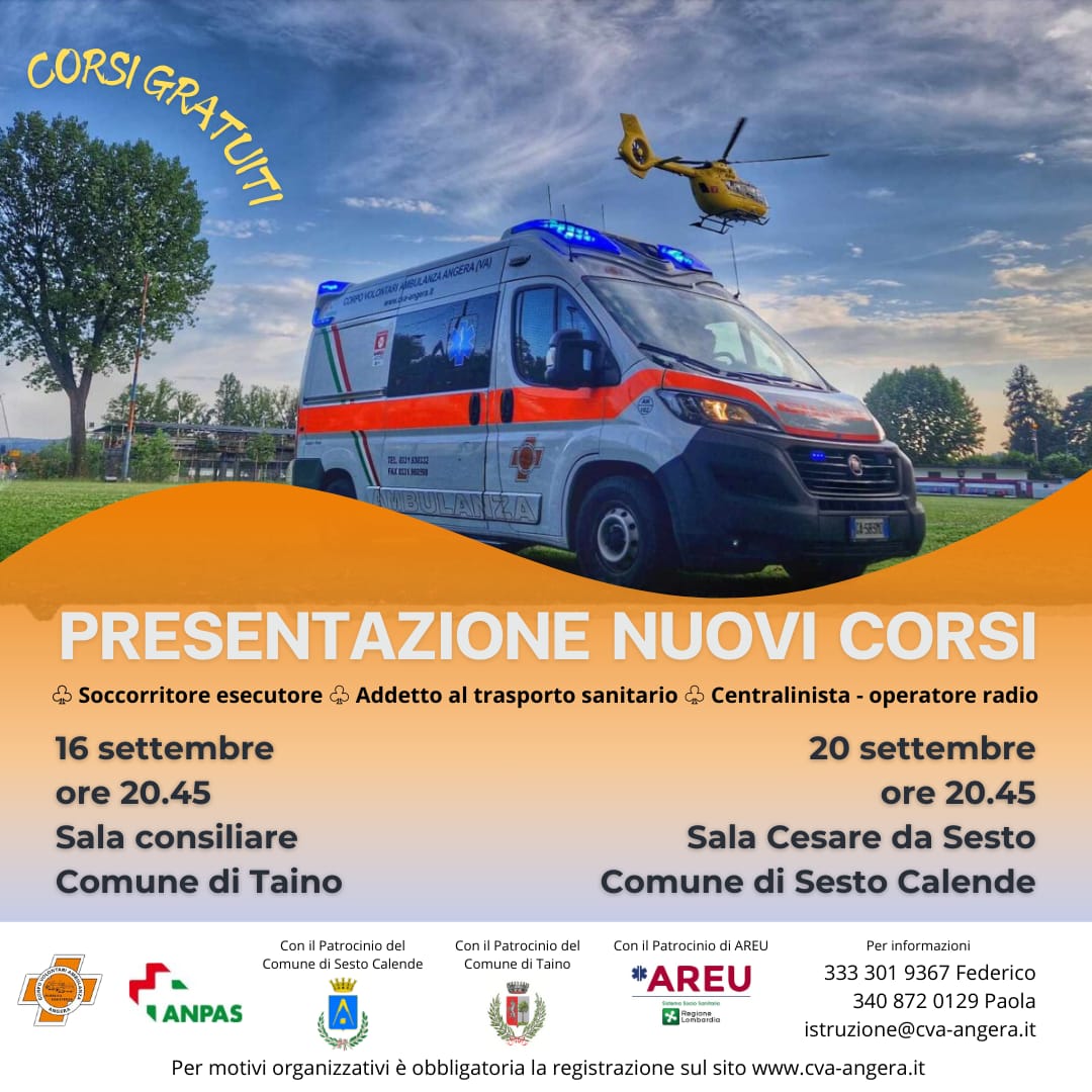 Lunedì 16 settembre alle ore 20:45 presso la sala consiliare verranno presentati i nuovi corsi di formazione del CVA di Angera