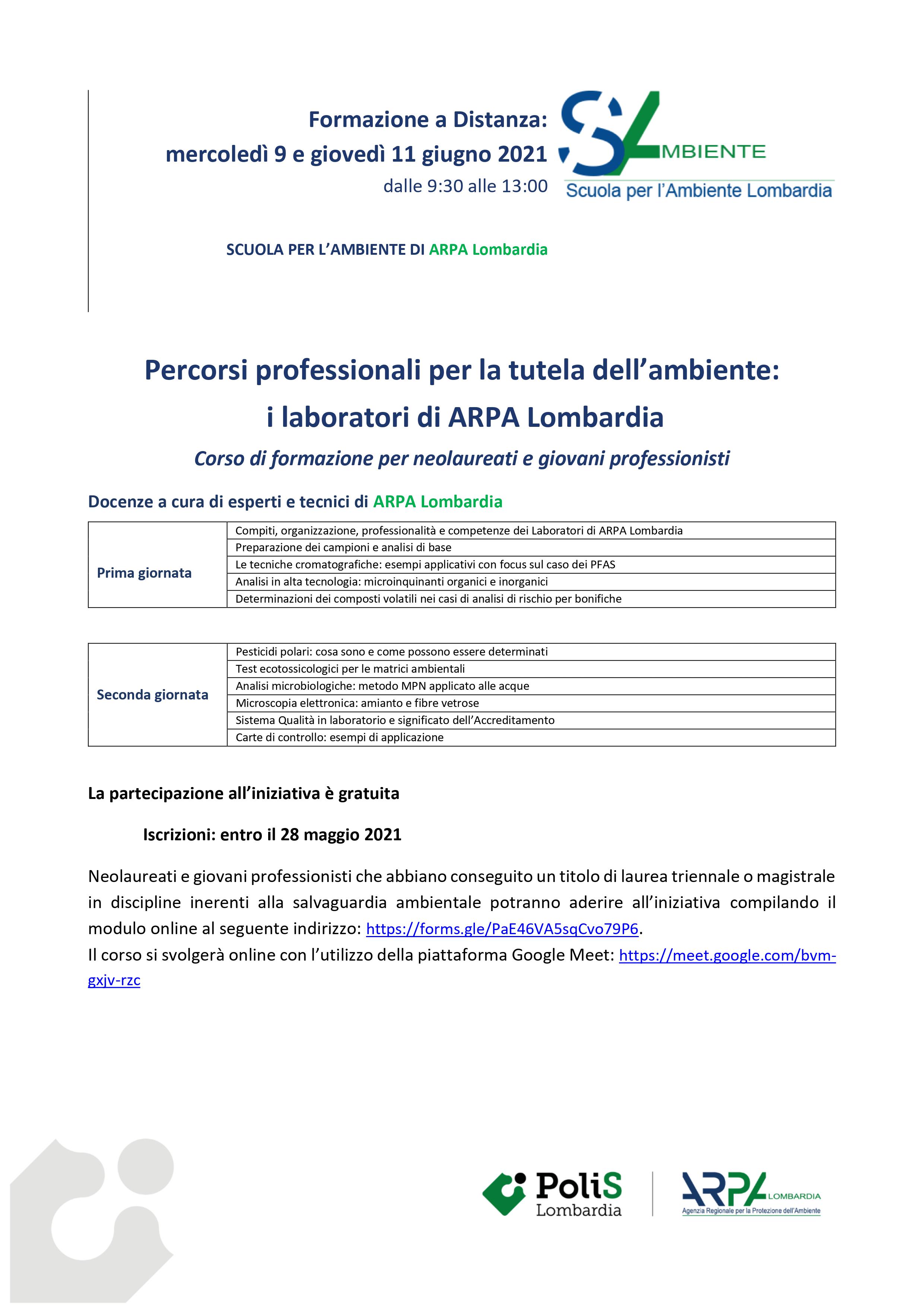 Corso "Percorsi professionali per la tutela dell’ambiente: i laboratori di ARPA Lombardia"