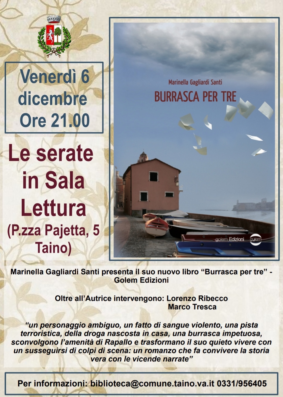 Presentazione Libro "Burrasca per tre" di Marinella Gagliardi Santi