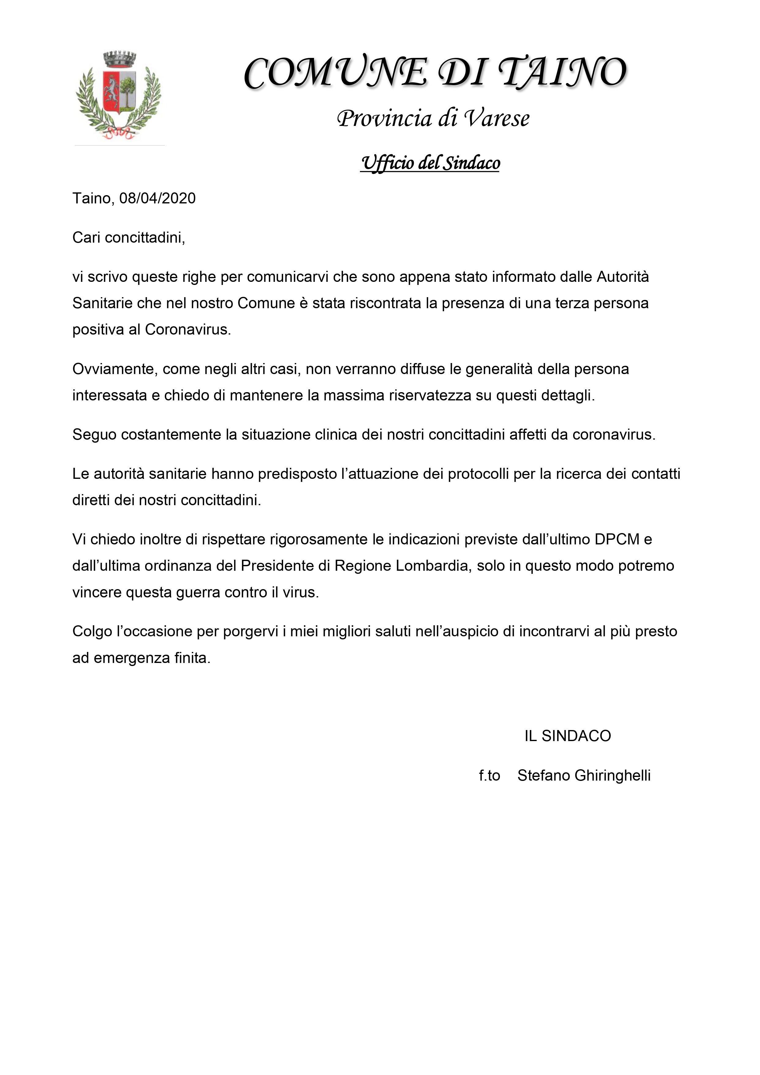 Comunicazione importante del sindaco