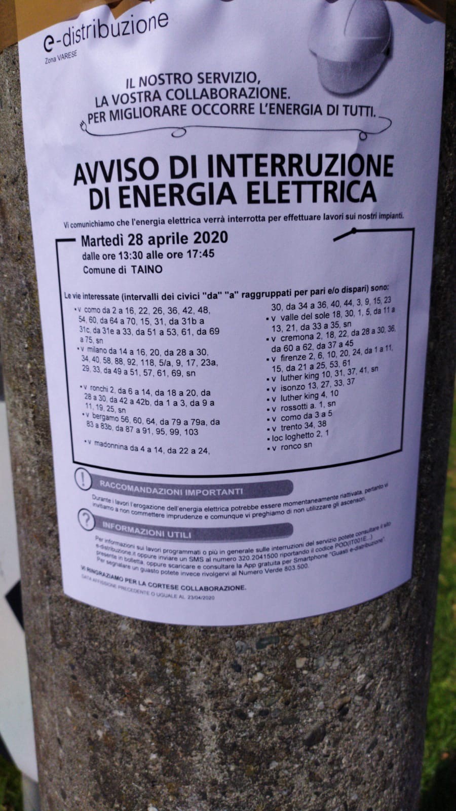 Interruzione energia elettrica e-distribuzione
