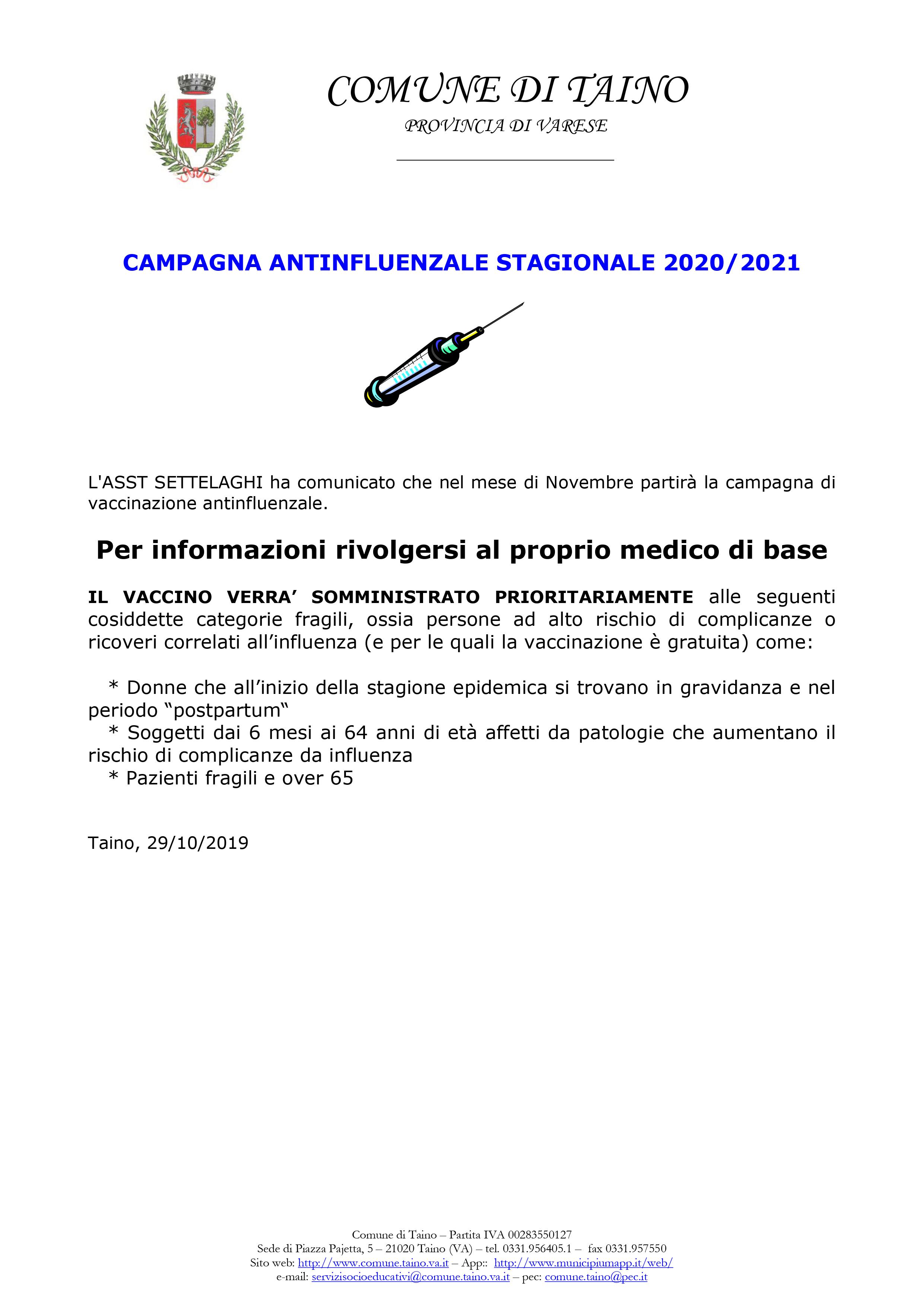 Campagna Antinfluenzale 2020-2021