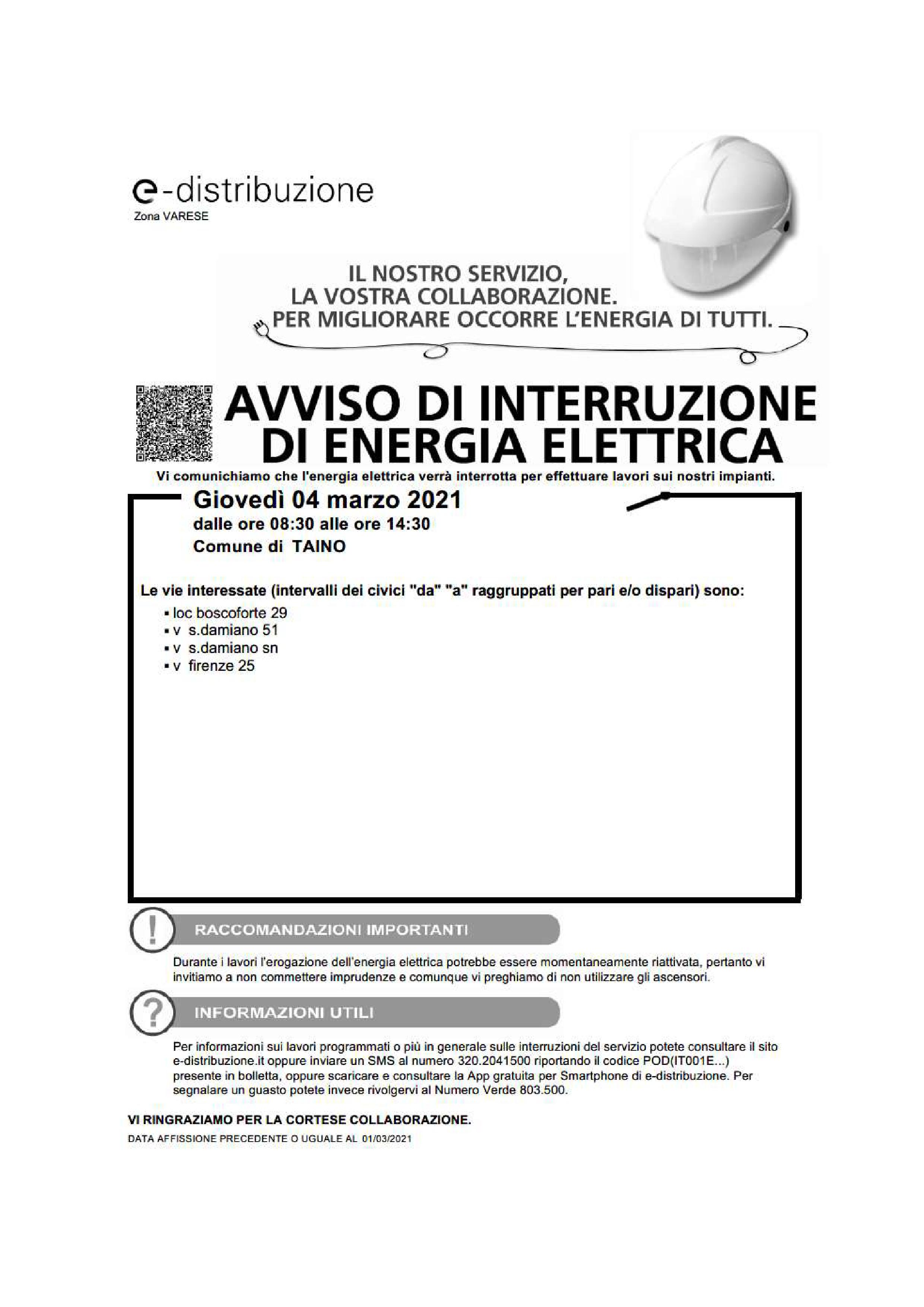 Interruzione corrente elettrica 