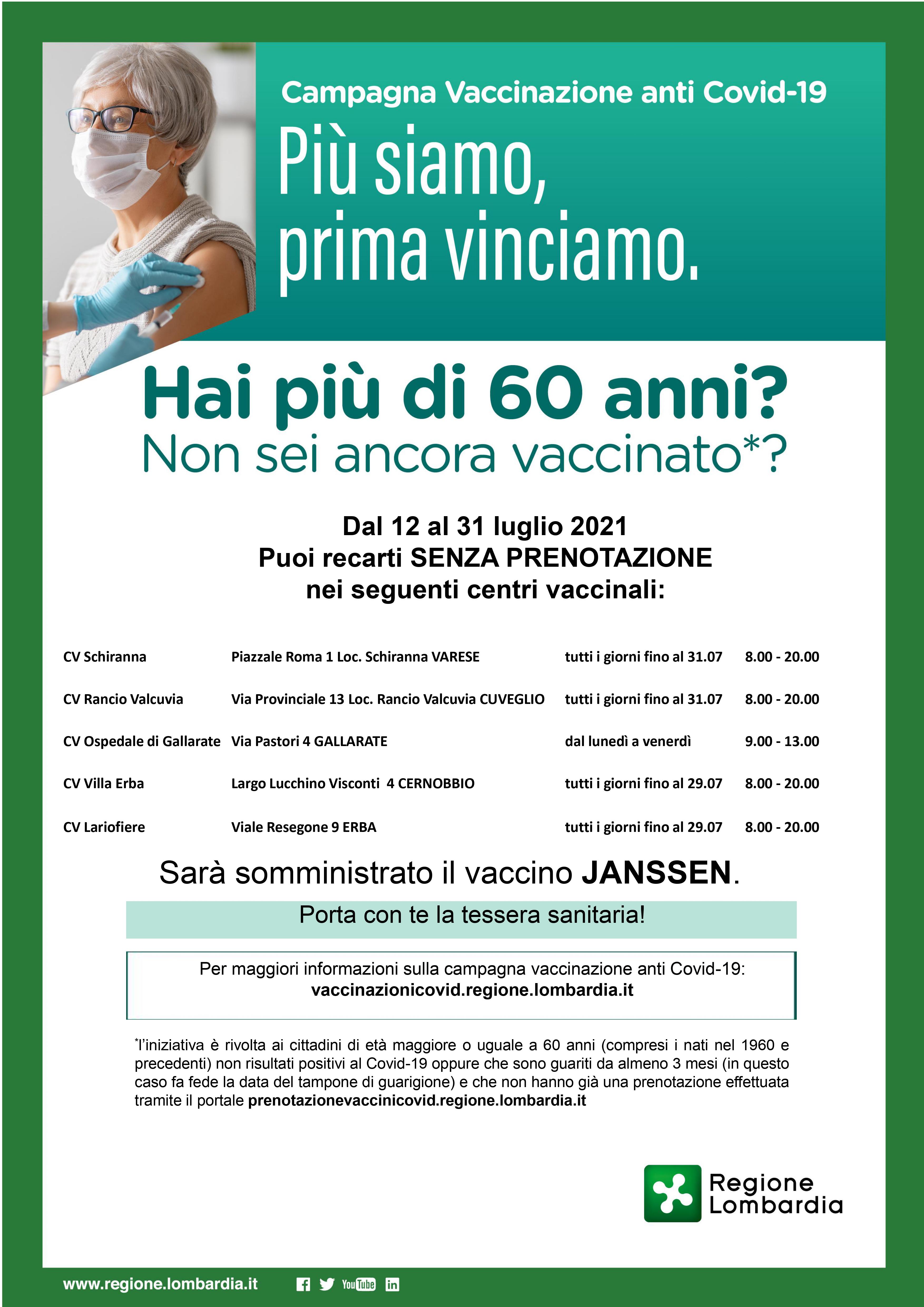 Progetto per l’aumento dell’adesione alla campagna vaccinale anticovid per i cittadini di età maggiore di 60 anni